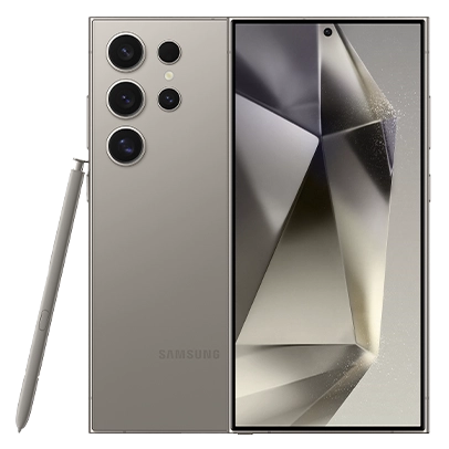 Imagem do smartphone Samsung Galaxy S24 Ultra na cor cinza.