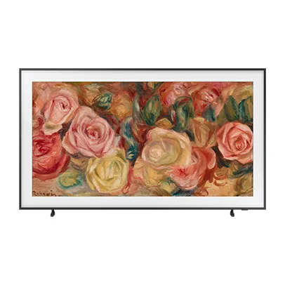 Imagem de uma TV, preta com uma pintura de rosas na tela.
