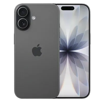 Imagem de dois aparelhos, frente e verso, cor preta, linha iPhone 17.