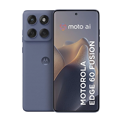 Imagem de dois aparelhos, frente e verso, cor cinza, linha Moto Edge.