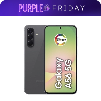 Imagem do smartphone Samsung Galaxy A56 na cor cinza escuro.