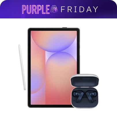 Imagem do tablet da Samsung S10 Lite e do fone de ouvido Moto Buds.