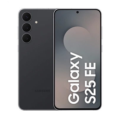 Imagem de dois aparelhos, frente e verso, cor preto, linha Galaxy S.