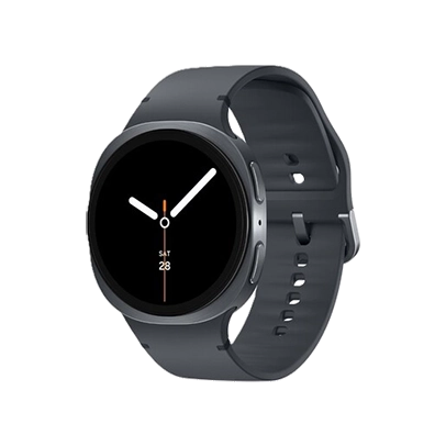 Samsung Galaxy Watch8 grafite com pulseira de silicone.