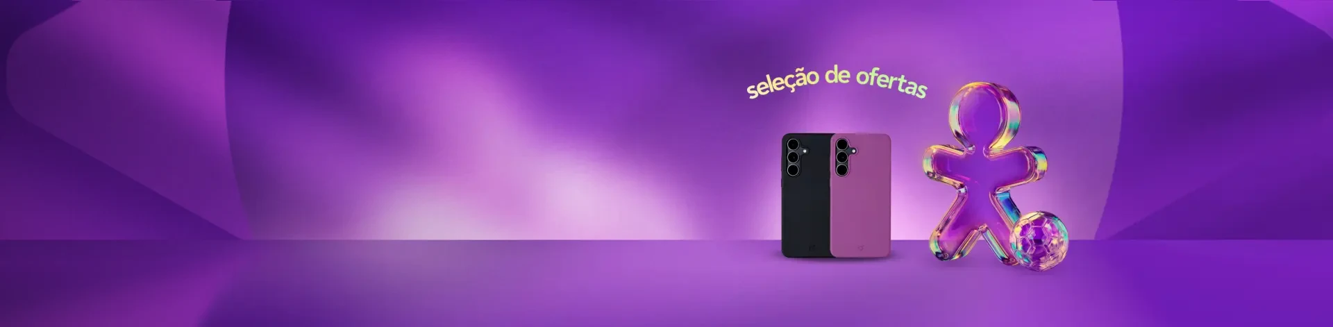 Imagem do vivinho roxo com uma bola de futebol e duas capas de celular em destaque.