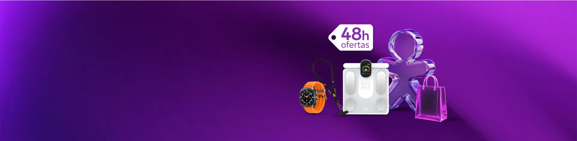Ofertas de bem-estar com smartwatch e balança inteligente em campanha de 48 horas.