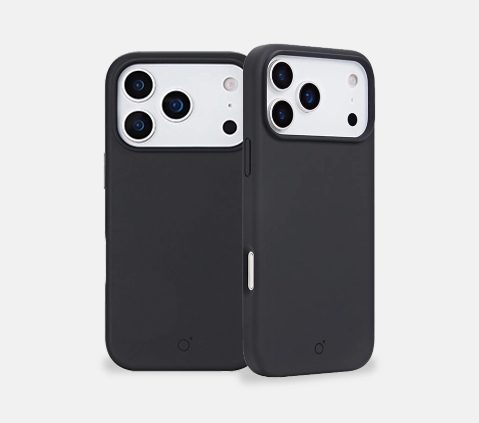 Imagem com fundo branco e foto de duas capas de silicone para iPhone da marca Ovvi