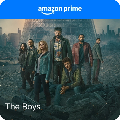 Imagem com poster de personagens de "The Boys", com logo Amazon Prime.