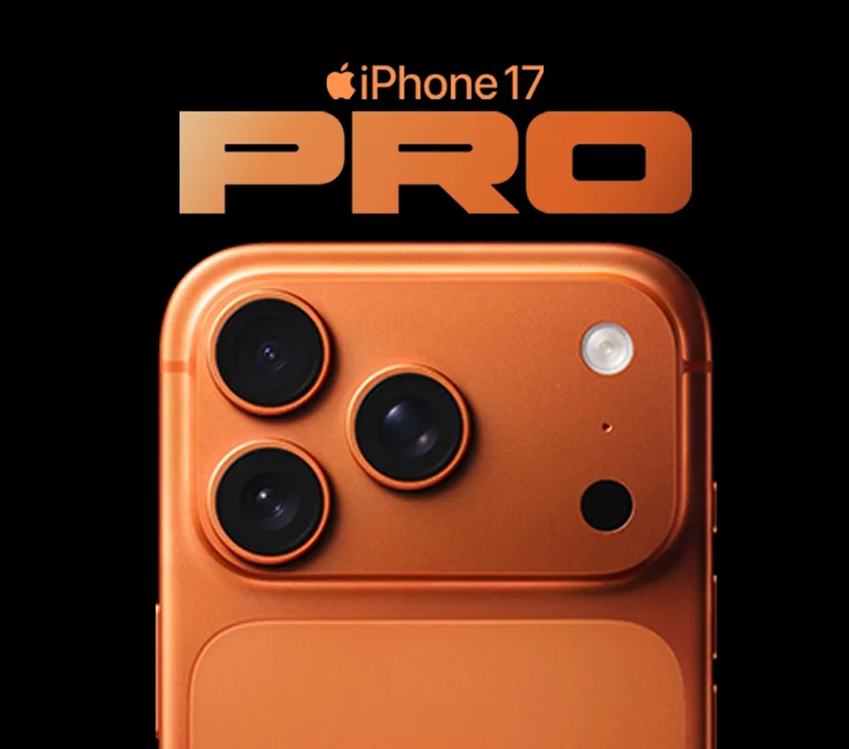 Imagem de uma celular, linha iPhone 17 Pro Max, na cor laranja.