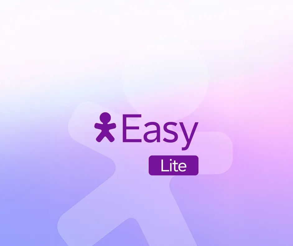 Imagem com fundo em tons de roxo e rosa, vivinho ao fundo e acima logo Vivo Easy Lite