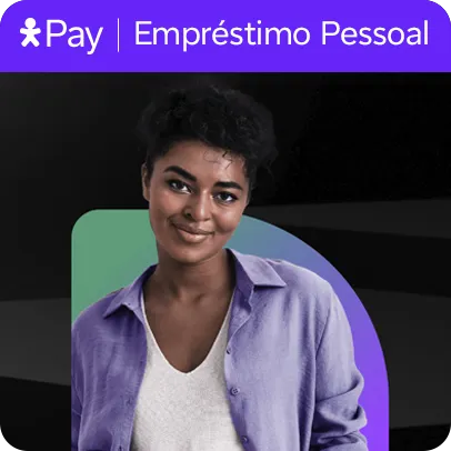 Mulher sorridente, olhando para frente. Lê-se: Vivo Pay, Empréstimo Pessoal.