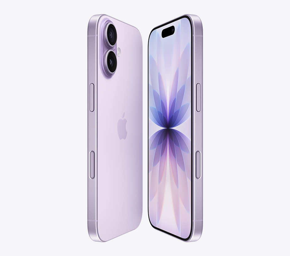 Duas imagens do iPhone 17 na cor lilás um de frente e outro de costas.
