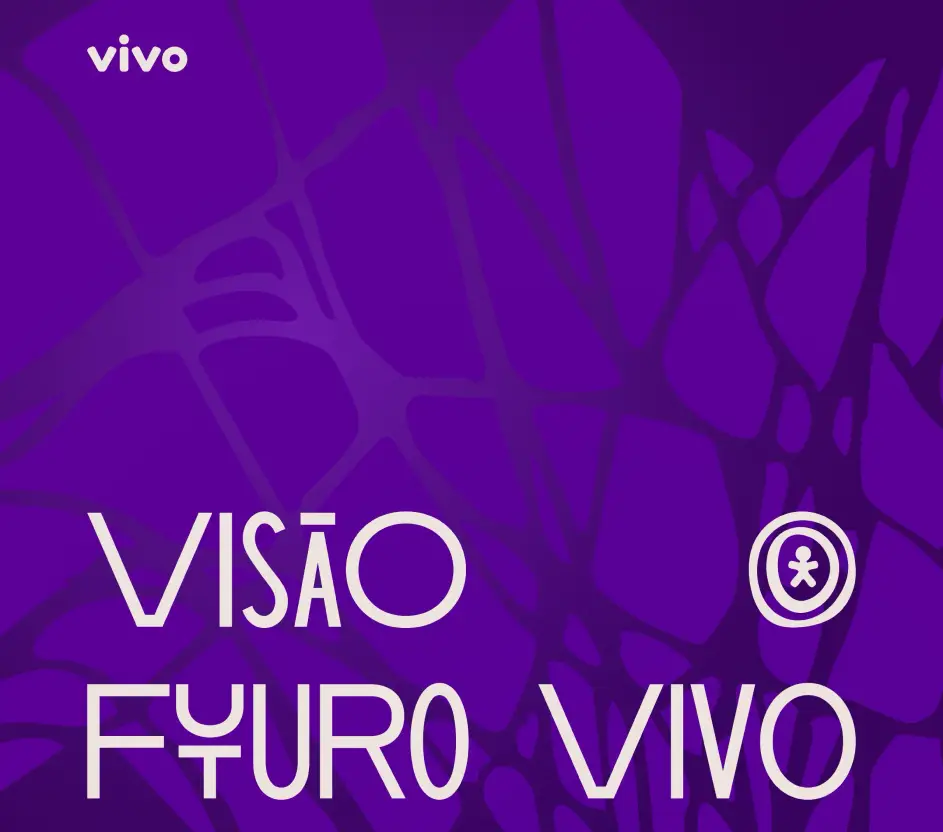 Fundo roxo com formas abstratas e o título Visão Futuro Vivo.