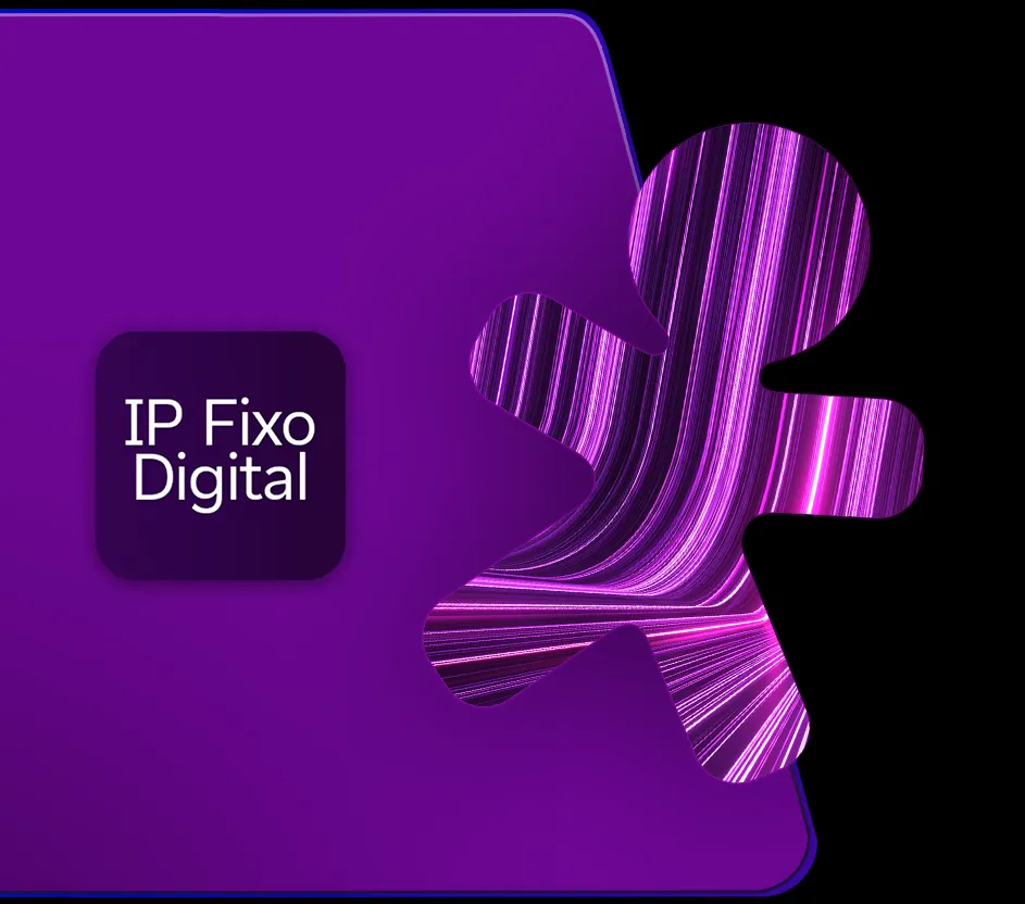 Imagem do Vivinho com um fundo roxo e o logo de IP Fixo Digital