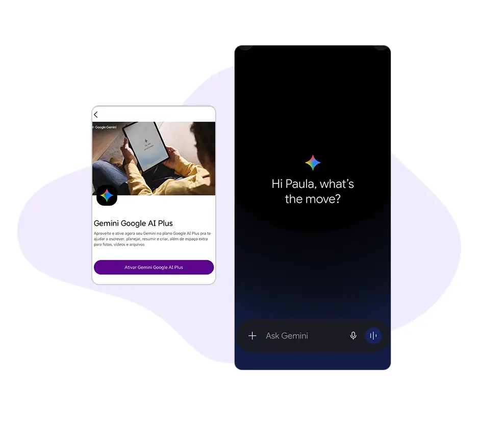 Imagem das duas telas para ativação do Gemini