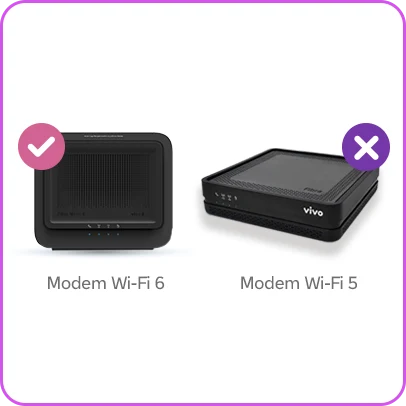 Modem Wi-Fi 6 preto e Modem Wi-Fi 5 preto.