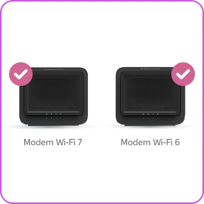 Modem Wi-Fi 7 preto e Modem Wi-Fi 6 preto.
