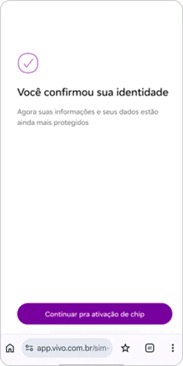Tela do App Vivo com a confirmação de identidade validada.