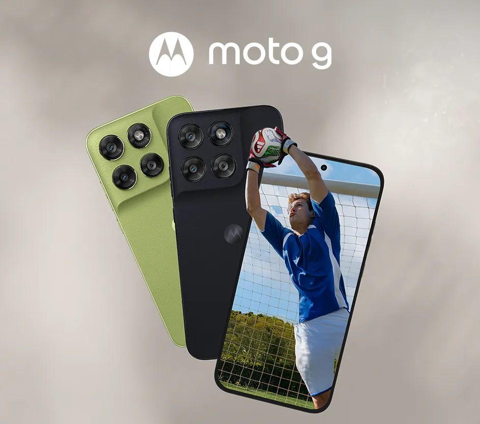 Imagem com aparelho Motorola Moto G nas cores verde e preto.