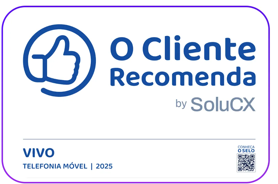 Lê-se: "O Cliente Recomenda by SoluCX. Vivo Telefonia Móvel 2025."