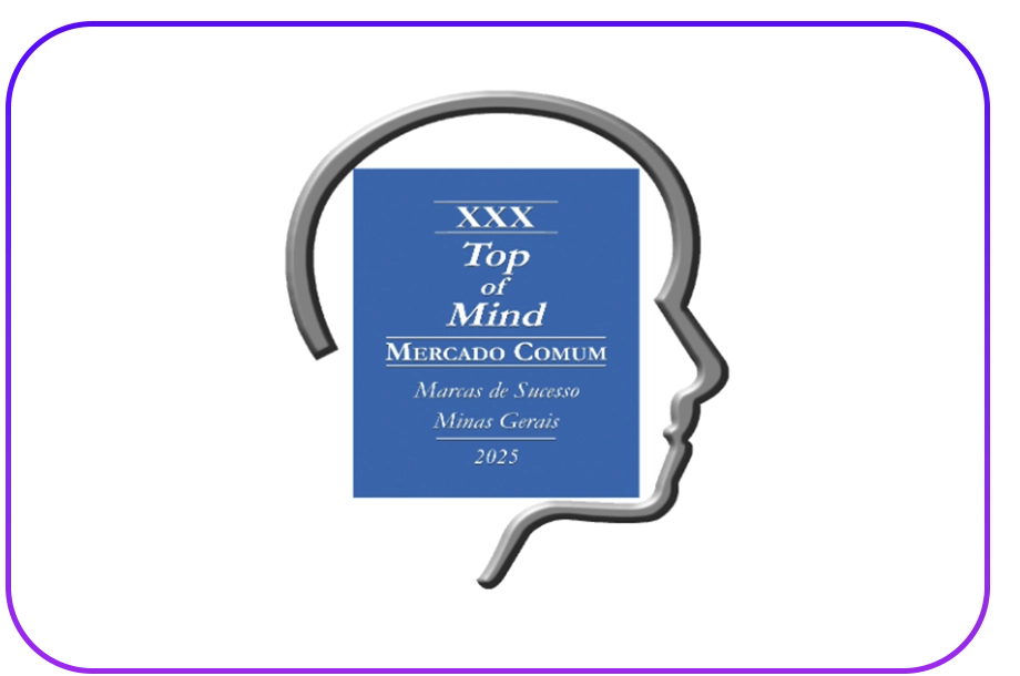 Lê-se "XXX Top of mind, mercado comum, marcas de sucesso, Minas Gerais 2025"