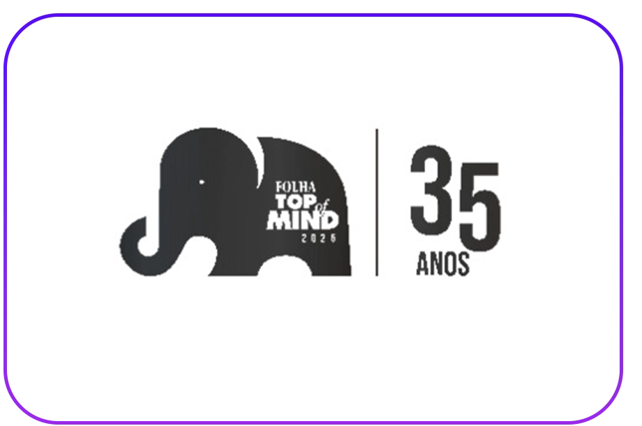 Imagem com ícone de elefante, lê-se "Folha, top of mind 2025, 35 anos"