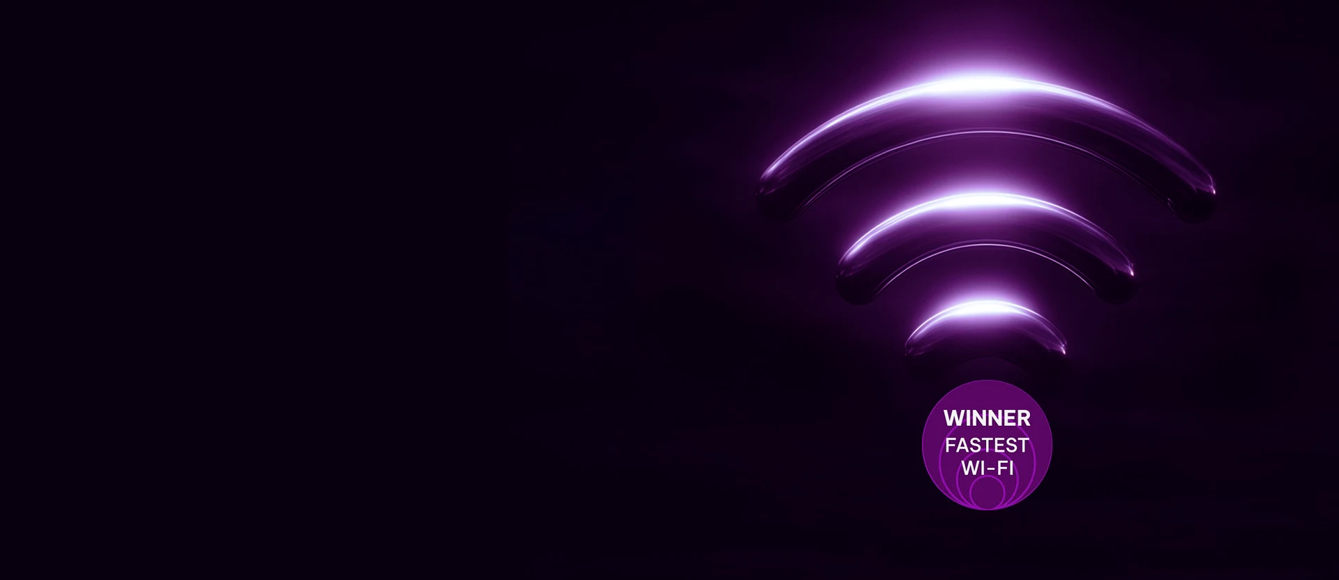 Imagem do símbolo do Wi-Fi roxo em um fundo preto.