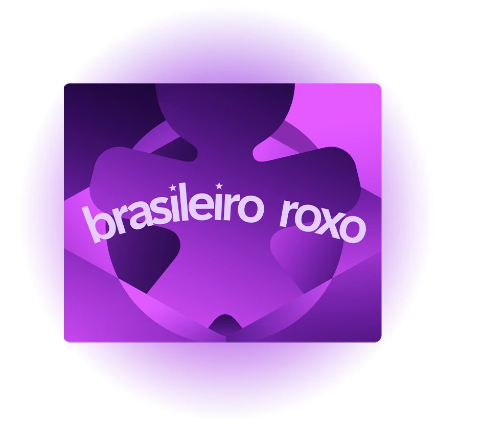 Imagem de bandeira do Brasil com Vivinho em tons de roxo, lê-se: "Brasileiro roxo".