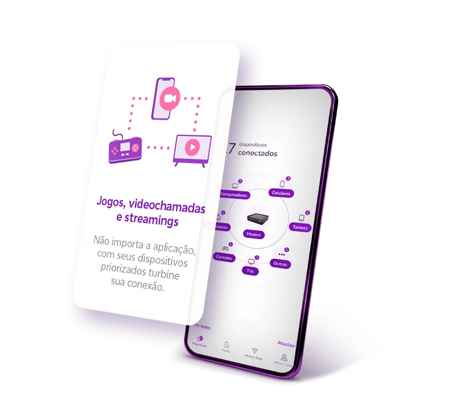 Imagem do celular com o início de tela do Vivo Smart Wi-Fi