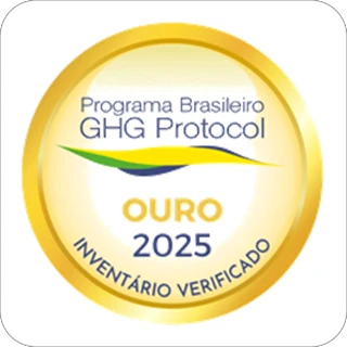 Selo do Programa Brasileiro GHG Protocol Ouro 2025 para inventário verificado.