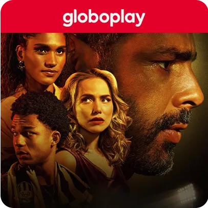 Personagens da série Jogada de Risco em composição promocional do Globoplay.