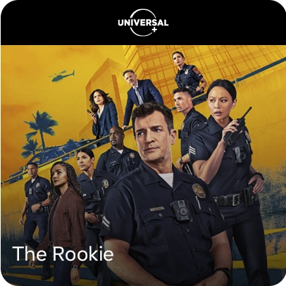 Poster promocional da série The Rookie, com logo do Universal+.