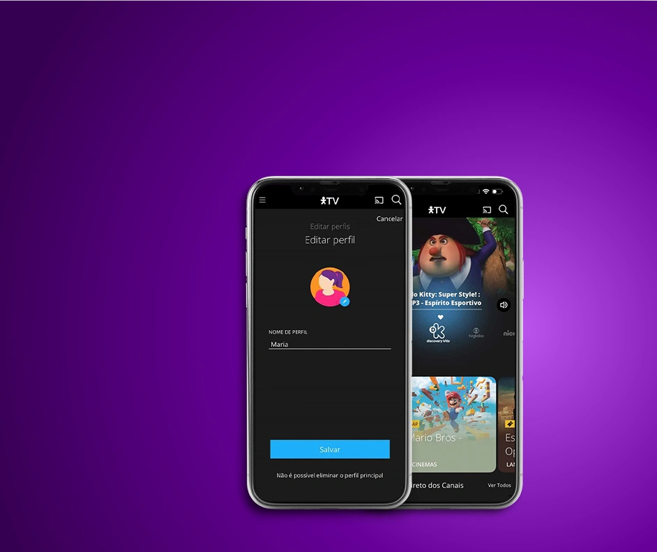Dois celulares com o app Vivo TV aberto.