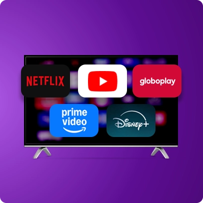 Imagem de uma Smart TV com diversos aplicativos na tela.