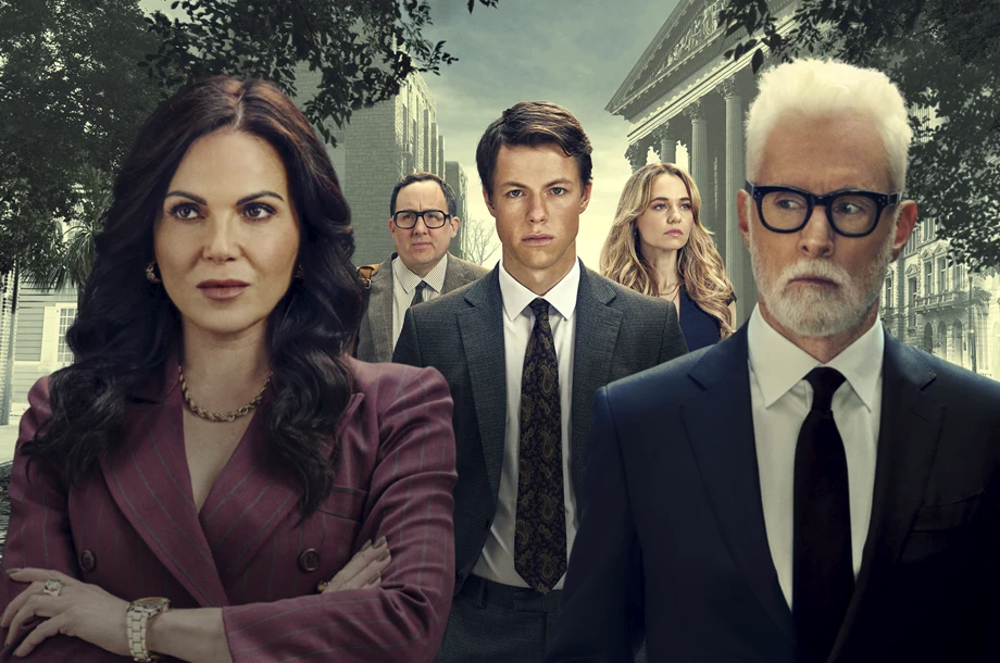Imagem promocional da capa da série Rainmaker com os personagens principais.