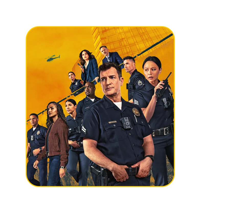 Imagem promocional da capa da série The Rookie com os personagens principais.