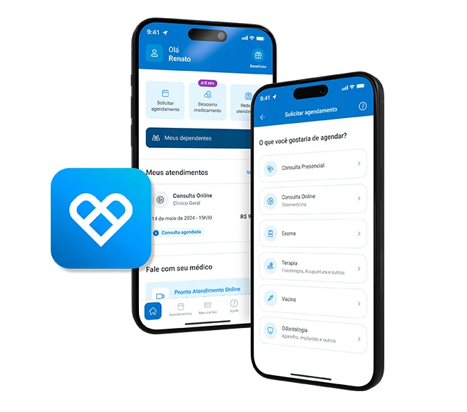 Imagem das telas do app de Vale Saúde