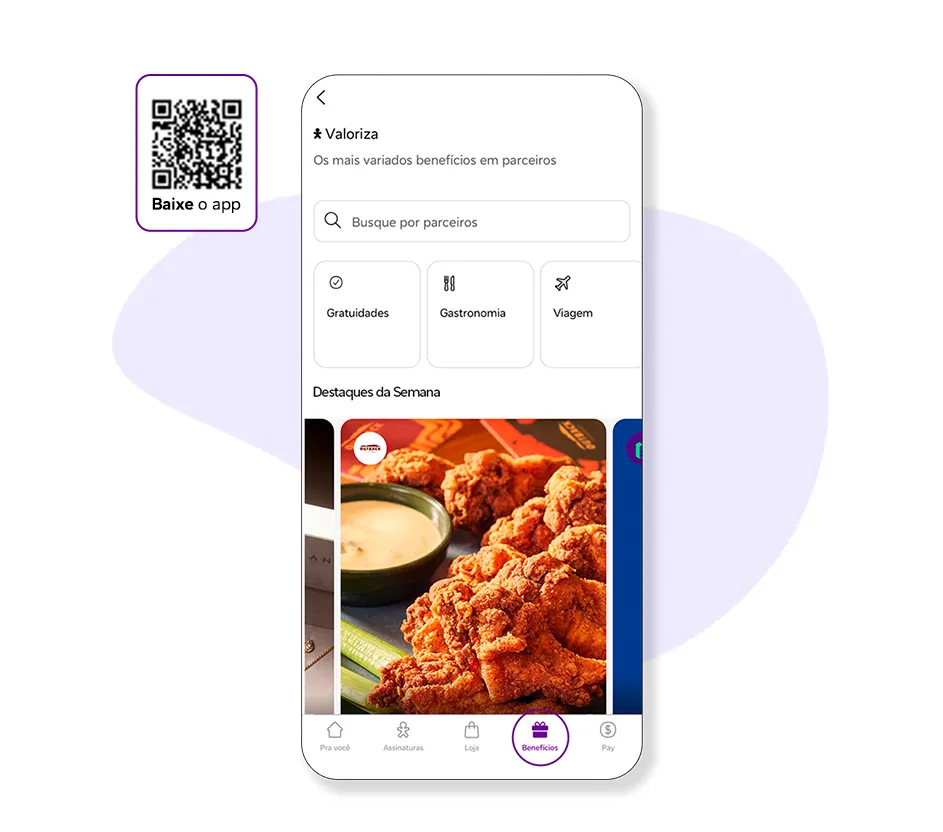 Aplicativo Vivo com categorias de benefícios e ofertas de parceiros.