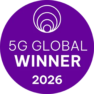 Selo roxo com o texto 5G Global Winner 2026.