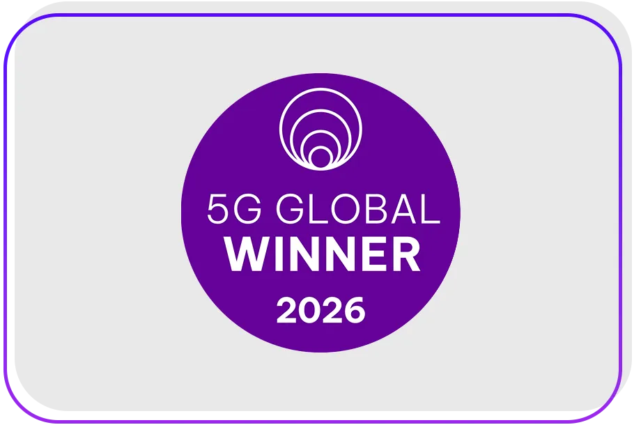 Selo roxo com o texto 5G Global Winner 2026.
