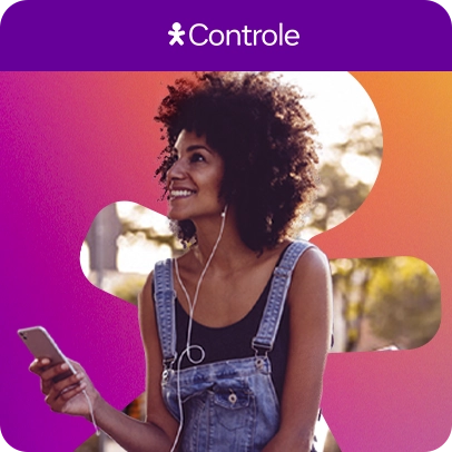 Imagem com fundo roxo e laranja com recorte de uma mulher dentro do formato do vivinho