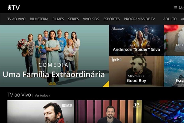 Tela inicial do app Vivo TV.