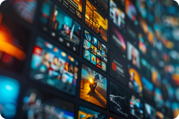 Grade digital exibe filmes, séries e conteúdos disponíveis em streaming.