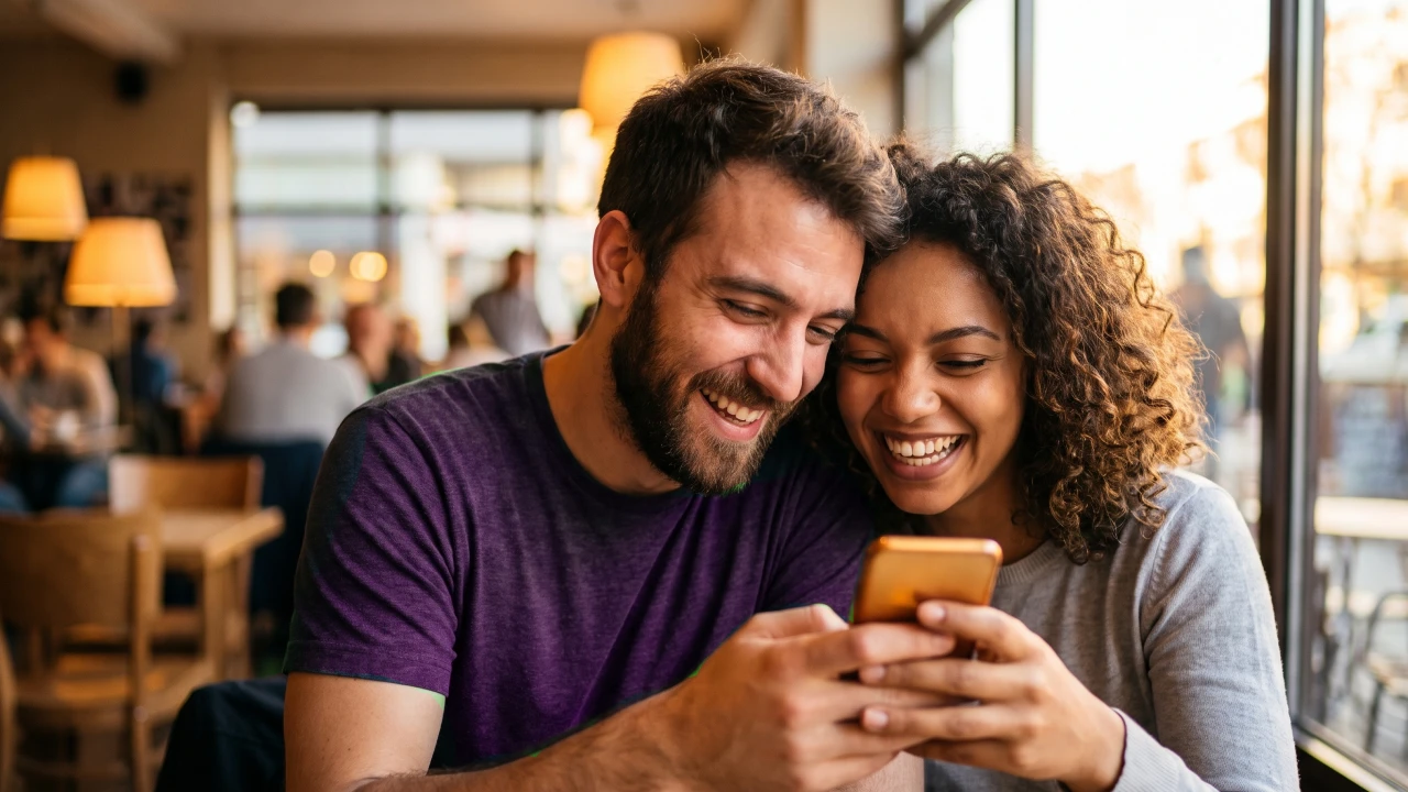 Pessoas reunidas em ambiente interno utilizam celular para acessar conteúdos online.