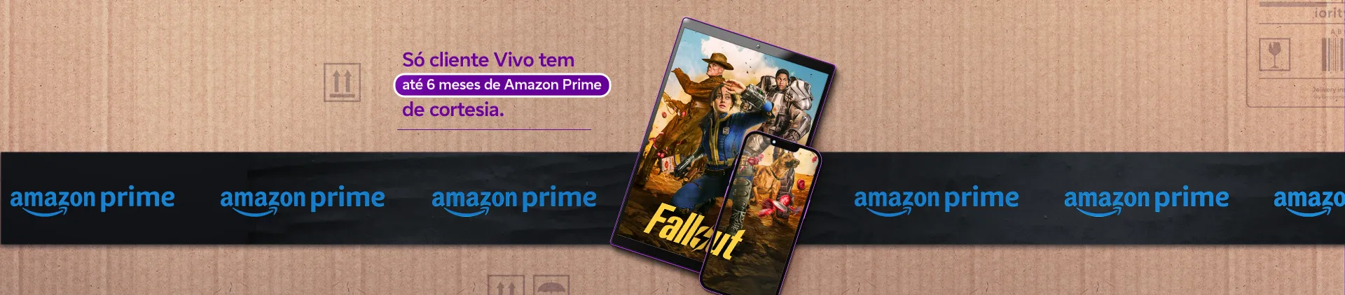 Imagem promocional da Vivo oferece até 6 meses grátis de Amazon Prime para clientes da operadora.