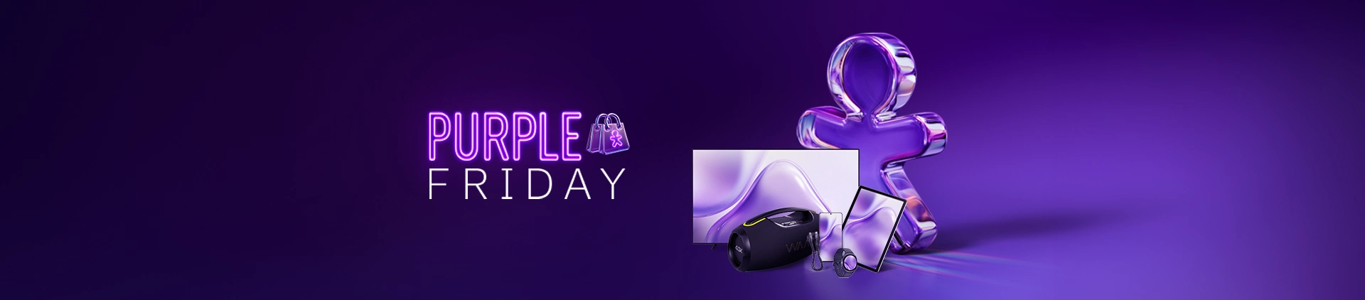 Imagens de produtos variados com selo escrito "Purple Friday" e Vivinho.