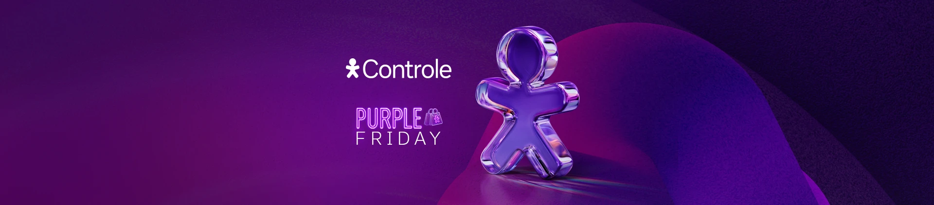 Imagem com vivinho em vidro, ao lado logo Vivo Controle e Purple Friday