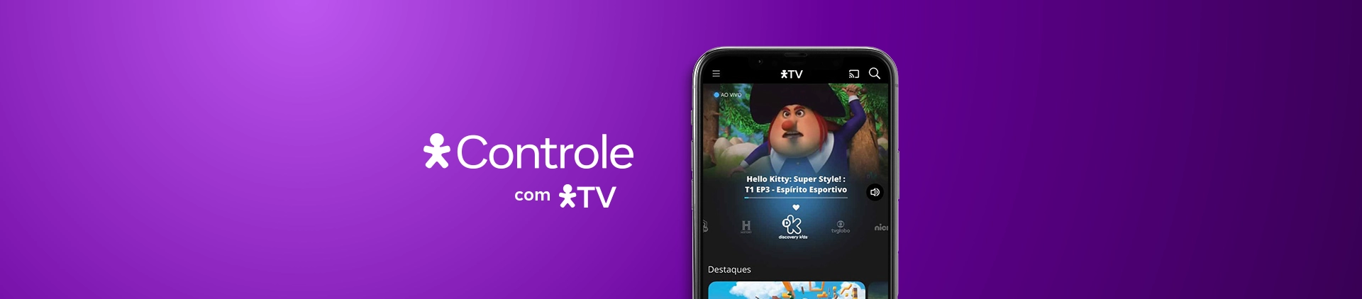 Tela do Vivo TV e escrito: "Vivo Controle com Vivo TV".