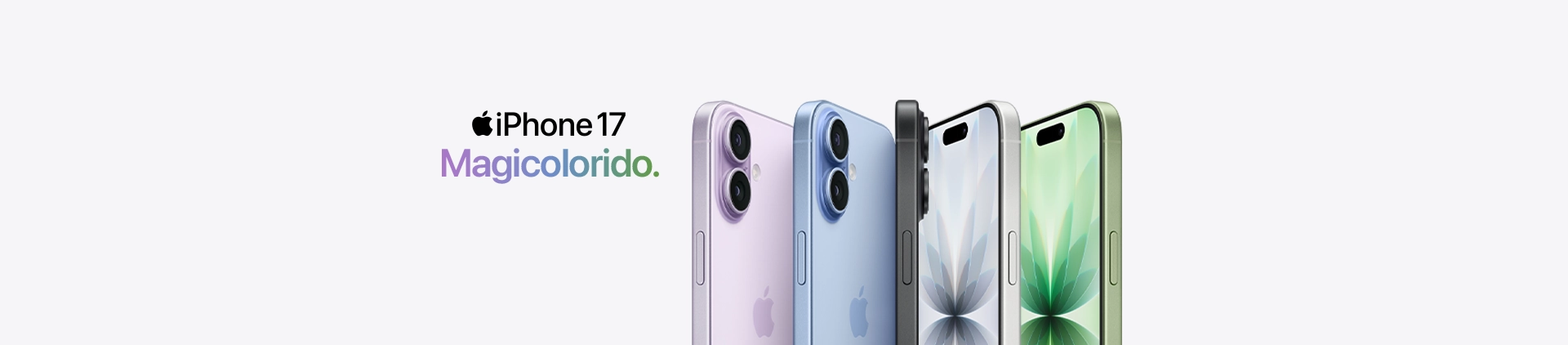 Imagem com montagem de iPhones de diversas cores lado a lado, lê-se "iPhone 17 magicolorido"