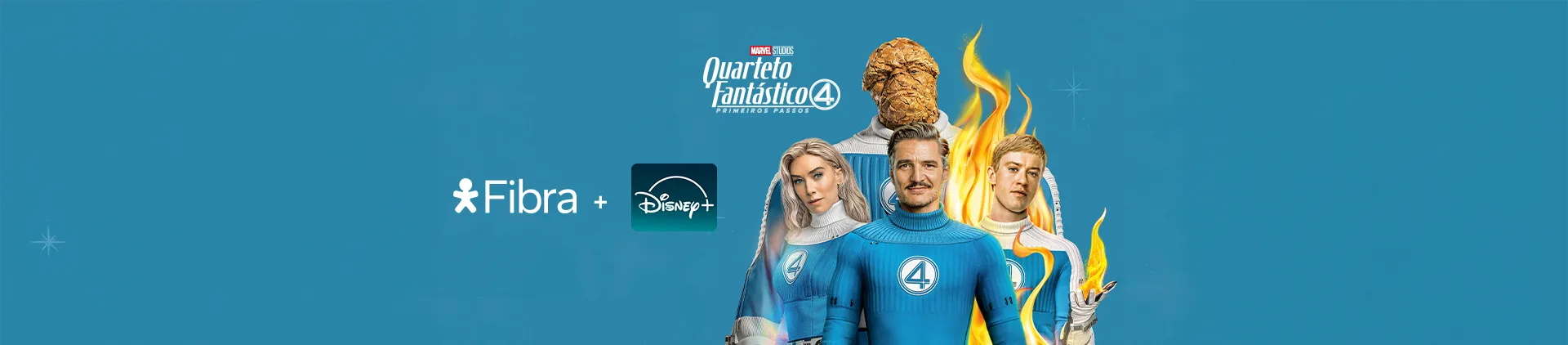 Imagem dos personagens do Quarteto Fantástico com um fundo azul